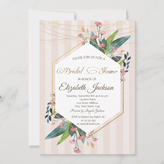 Bloemenlijst gestreepte bruiloft uitnodiging (Voorkant)