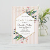 Bloemenlijst gestreepte bruiloft uitnodiging (Staand voorkant)