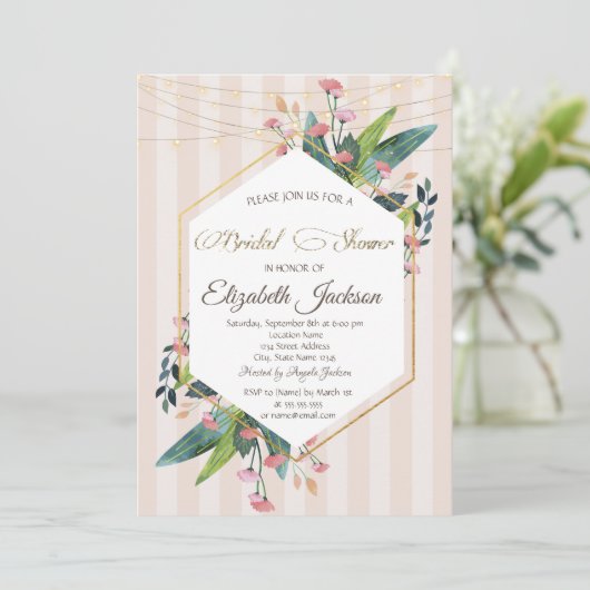 Bloemenlijst gestreepte bruiloft uitnodiging (Staand voorkant)