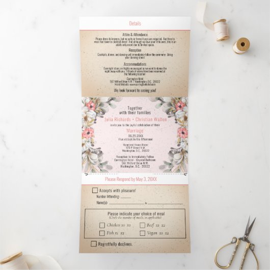Bloemenlint Driehoekige Trouw Uitnodiging met RSVP (Binnen)