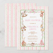 Bloemenlint Roze Kraamfeest Uitnodiging (Voorkant / Achterkant)