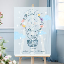 Bloemenluchtballon Teddy Bear Blue Baby shower Acryl Bord