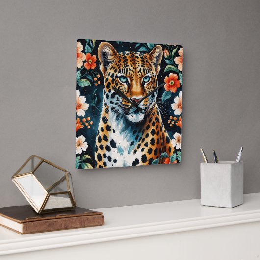  bloemenluipaard vierkante klok (Kantoor)