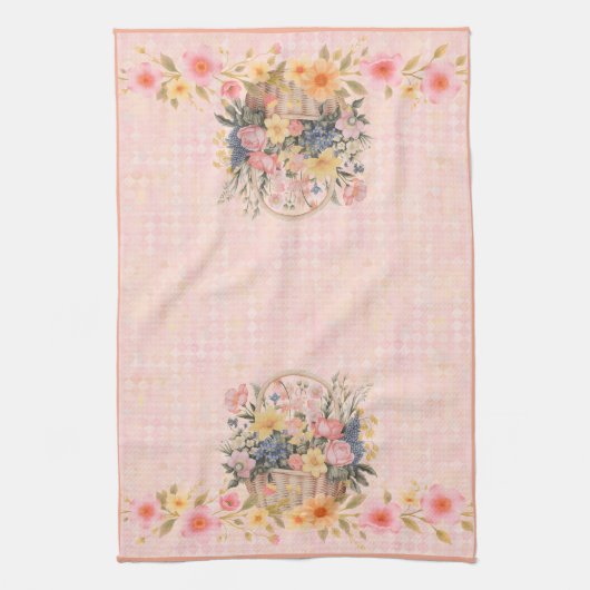 Bloemenmand  geïnspireerde keukenhanddoek (Verticaal)