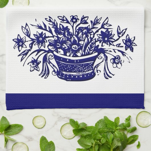  bloemenmand in Blue Kitchen Towel Theedoek (Gevouwen)