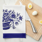  bloemenmand in Blue Kitchen Towel Theedoek (Quarter Fold)