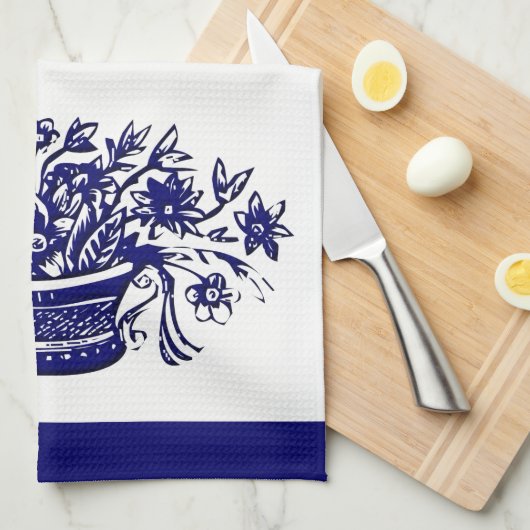 bloemenmand in Blue Kitchen Towel Theedoek (Quarter Fold)