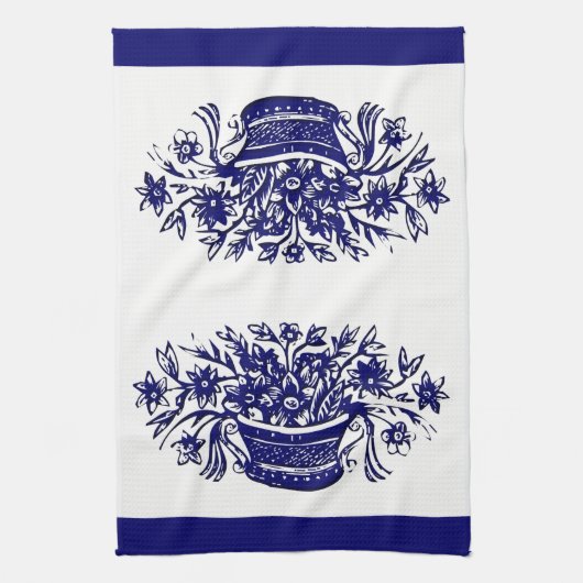 bloemenmand in Blue Kitchen Towel Theedoek (Verticaal)