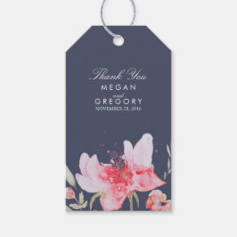 Bloemenmarine en roze Waterverf bruiloft Cadeaulabel