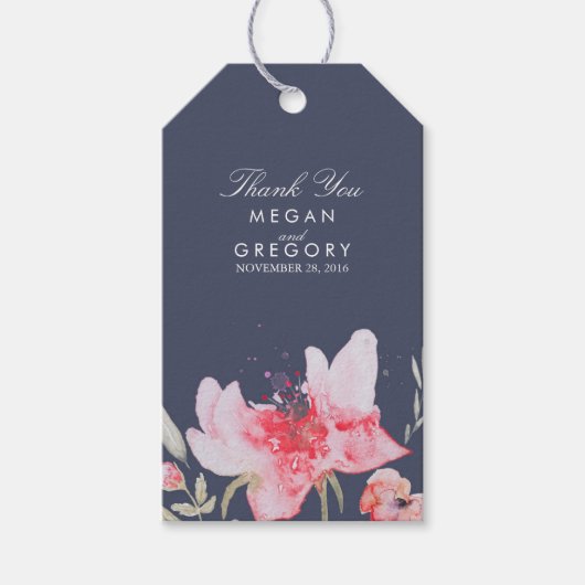 Bloemenmarine en roze Waterverf bruiloft Cadeaulabel (Voorkant)