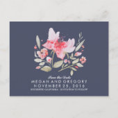 Bloemenmarine en roze waterverf sparen de datum aankondigingskaart (Voorkant)
