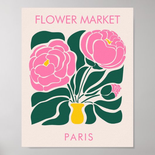 Bloemenmarkt Abstracte Retro Pioen Poster (Voorkant)