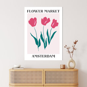 Bloemenmarkt Amsterdam Roze Tulpen Bloemen Canvas Afdruk
