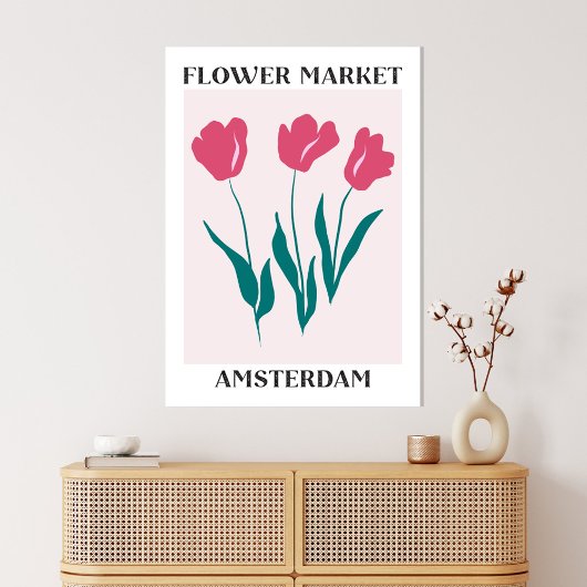 Bloemenmarkt Amsterdam Roze Tulpen Bloemstuk Canvas Afdruk