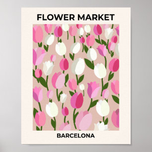 Bloemenmarkt Barcelona Pastel Roze Tulpen Poster