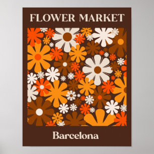 Bloemenmarkt Barcelona Retro 60s 70s Bloemen Poster
