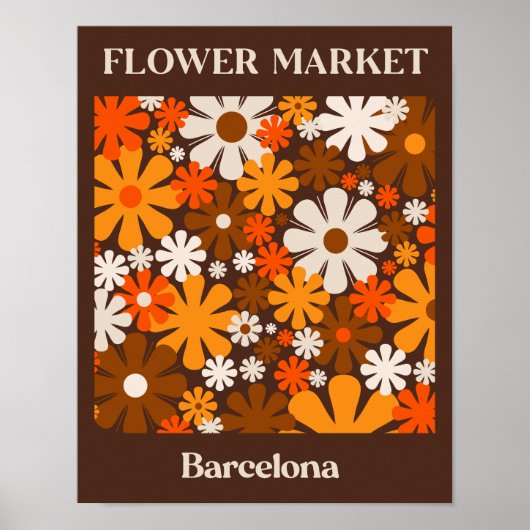 Bloemenmarkt Barcelona Retro 60s 70s Bloemen Poster (Voorkant)