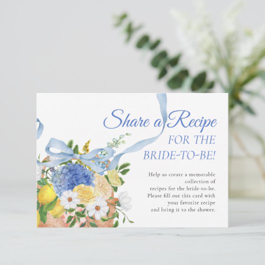 Bloemenmarkt Blauw Vrijgezellenfeest Recept Kaart (Staand voorkant)