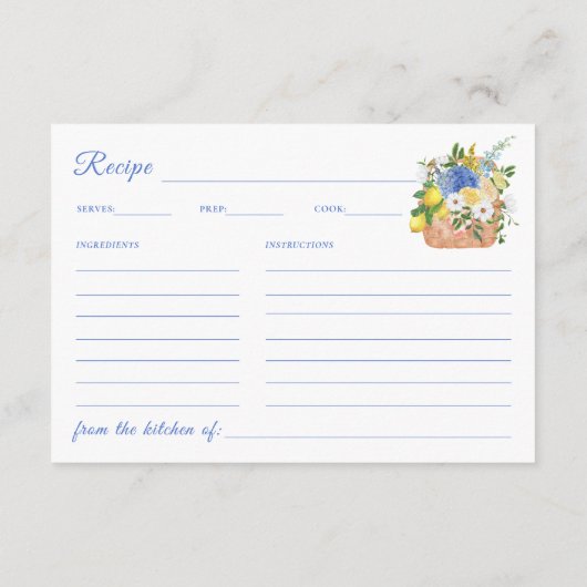 Bloemenmarkt Blauw Vrijgezellenfeest Recept Kaart (Achterkant)