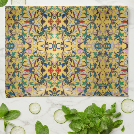 Bloemenmarkt  Geel Wildflower Botanical Theedoek (Gevouwen)