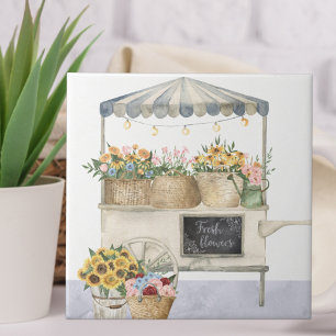 Bloemenmarkt Grafiek Aquarel Cottagecore Kunst Tegeltje