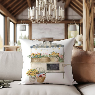 Bloemenmarkt Grafiek Watercolor Cottagecore Kunst Kussen