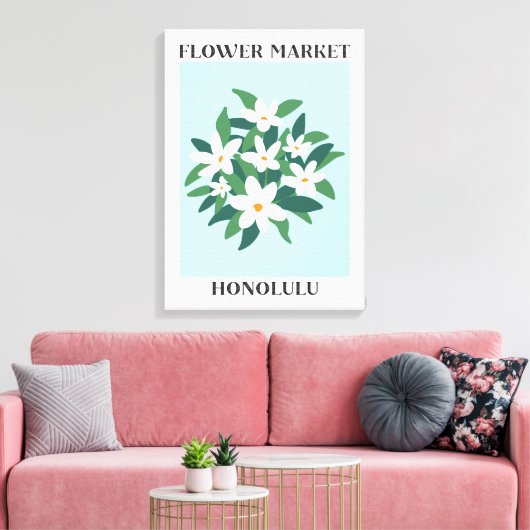 Bloemenmarkt Honolulu Witte Jasmijn Bloemen Canvas Afdruk (Insitu (Woonkamer))