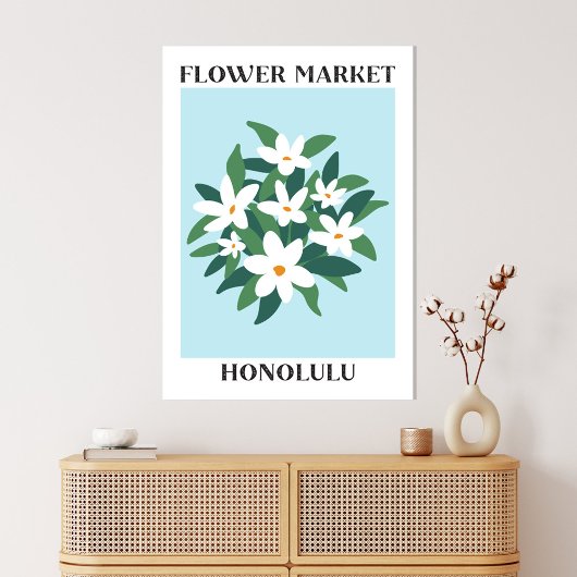 Bloemenmarkt Honolulu Witte Jasmijn Bloemen Canvas Afdruk