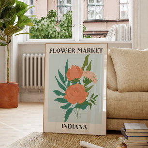 Bloemenmarkt Indiana Perzik Pioen Bloemen Poster