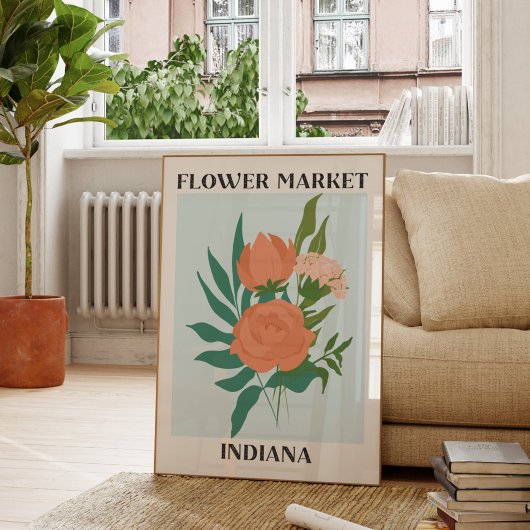 Bloemenmarkt Indiana Perzik Pioen Bloemen Poster