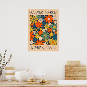 Bloemenmarkt Kopenhagen Deense Retro Bloemenkunst Poster