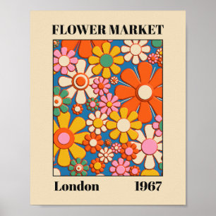 Bloemenmarkt Londen 1967 Kleurrijke Retro 60s Poster