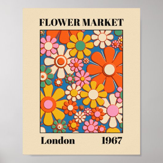 Bloemenmarkt Londen 1967 Kleurrijke Retro 60s Poster (Voorkant)