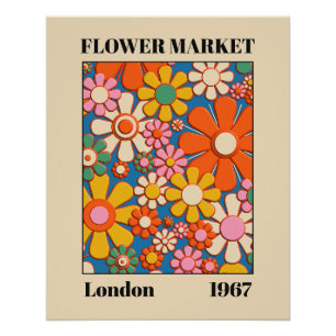 Bloemenmarkt Londen 1967 Kleurrijke Retro Floral Perfect Poster