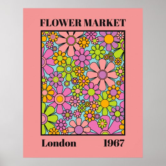 Bloemenmarkt Londen 1967 Kleurrijke Retro Floral Poster (Voorkant)