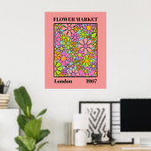 Bloemenmarkt Londen 1967 Kleurrijke Retro Floral Poster (Thuiskantoor)