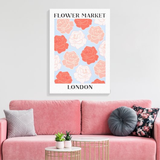 Bloemenmarkt Londen Blush Roze Rozen Bloemen Canvas Afdruk (Insitu (Woonkamer))