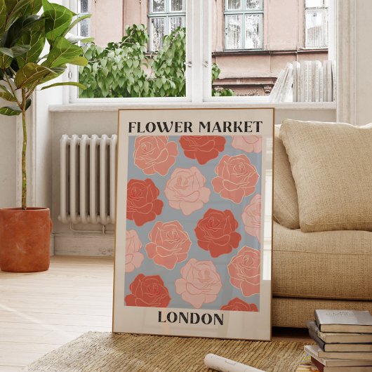 Bloemenmarkt Londen Blush Roze Rozen Bloemen Poster