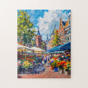 Bloemenmarkt met historische gebouwen Fantasie Pij Legpuzzel