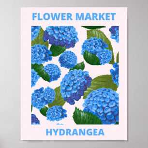 Bloemenmarkt met Oude Blauwe Hortensia Poster