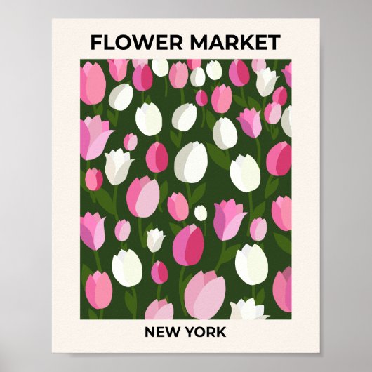 Bloemenmarkt New York Tulpen Nacht Poster (Voorkant)