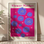 Bloemenmarkt Parijs Fuchsia & Blauw Levendig Bloem Poster
