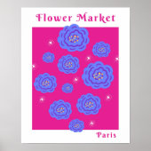 Bloemenmarkt Parijs Fuchsia & Blauw Levendig Bloem Poster (Voorkant)