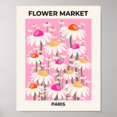 Bloemenmarkt Parijs Roze Retro Floral Poster (Voorkant)