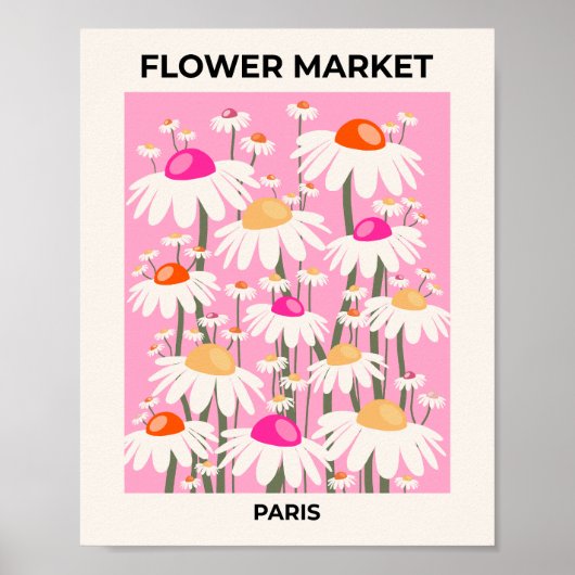 Bloemenmarkt Parijs Roze Retro Floral Poster (Voorkant)