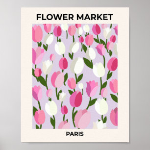 Bloemenmarkt Parijse tulpen roze en Lila Poster