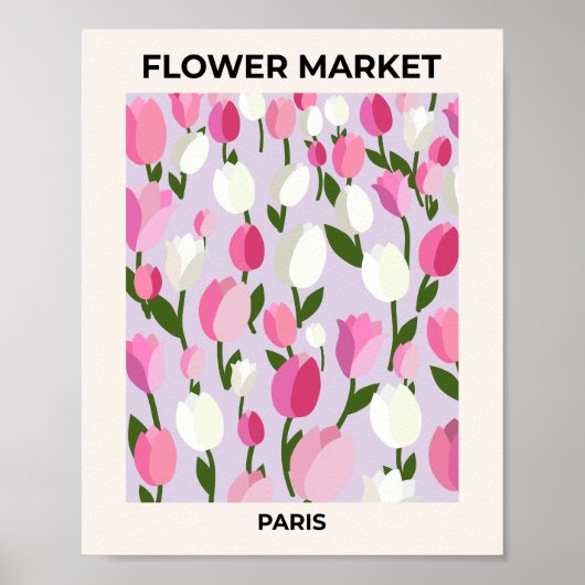 Bloemenmarkt Parijse tulpen roze en Lila Poster (Voorkant)