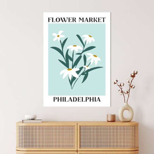 Bloemenmarkt Philadelphia White Daisy Floral Canvas Afdruk