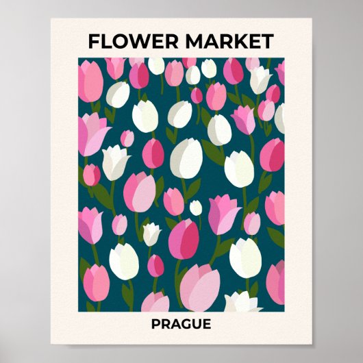 Bloemenmarkt Praag Tulpen Navy blauw en roze Poster (Voorkant)