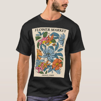 Bloemenmarkt Print Paris Abstracte Bloemen Kunst T-shirt